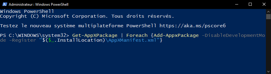 Réenregistrer l'application Photos Windows 10 avec PowerShell