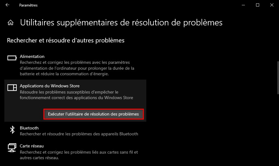 Réparer l'application Photos Windows 10 avec l'utilitaire de résolution des problèmes